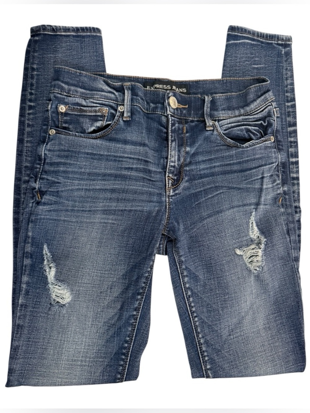 Express Jeans Mid Rise Legging Jeans Women’s 6 Long Distressed Stretch Denim